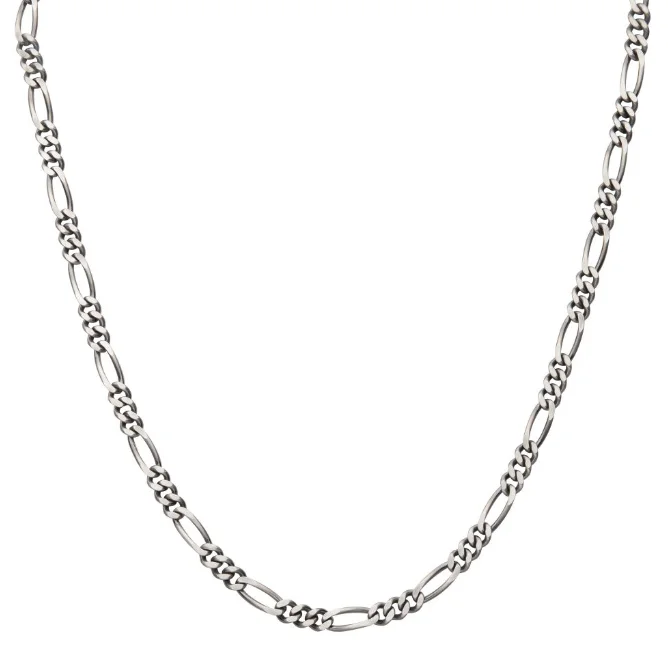 Stylish necklaces and pendants with diamonds for a glamorous and elegant look-SS 24" 5.5mm Black Rhod Brushed Finish Figaro Chain