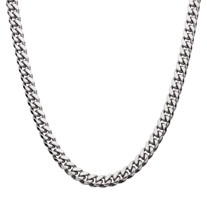 Simple necklaces and pendants with tiny charms for a delicate and casual vibe-St.St 24" 8mm 0.16ctw LG Diamond Cuban Chain w/Box Clasp  (35) 1mm LG RBC =0.16ctw