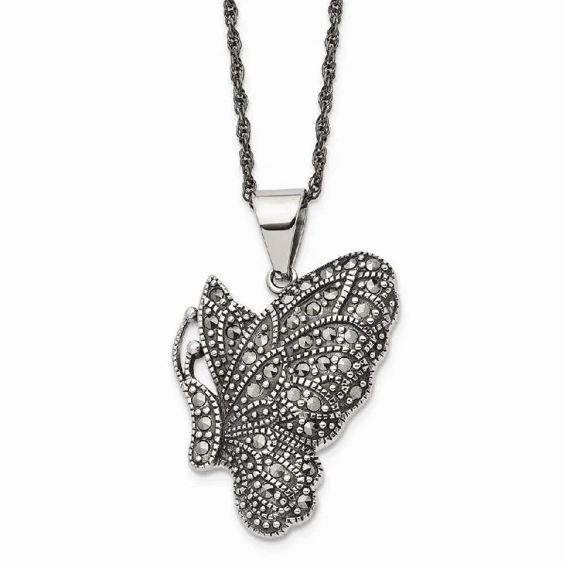 Beautiful necklaces and pendants with tree branch motifs for a nature-inspired design-Stainless Steel Butterfly Marcasite Necklace