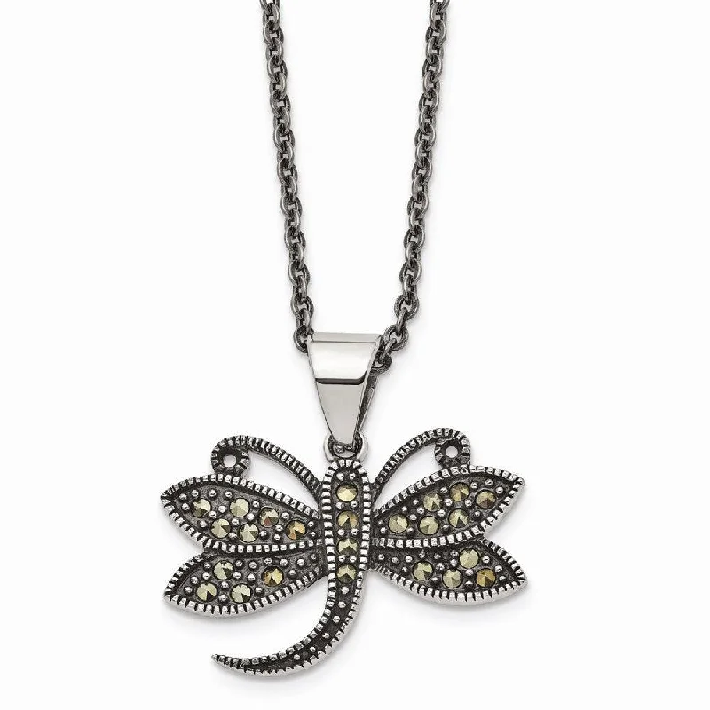 Necklaces and pendants with leaf-shaped designs for an earthy, organic feel-Stainless Steel Butterfly Marcasite Necklace