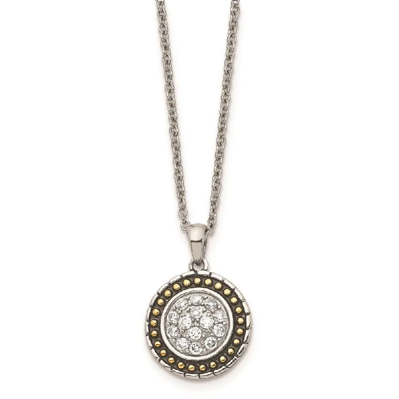 Personalized necklaces and pendants with initials for a customized and meaningful gift-Stainless Steel CZ with Yellow IP-plated Antiqued Circle Necklace