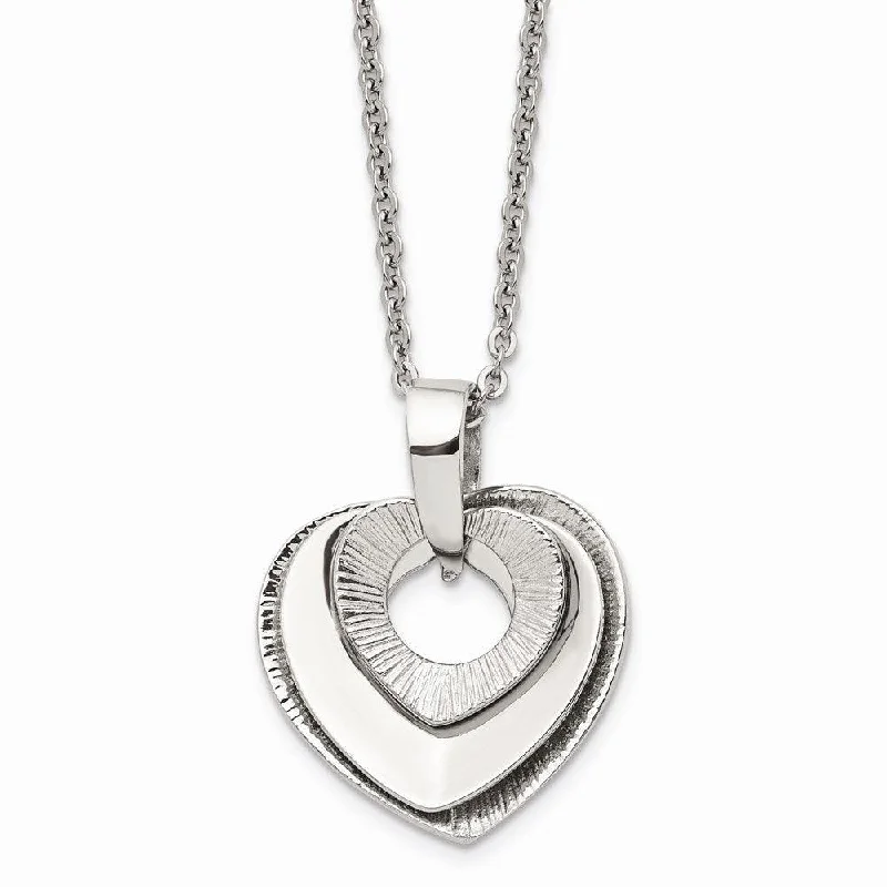 Necklaces and pendants with pearls for a classic and sophisticated touch-Stainless Steel Heart Three Piece Polished Necklace