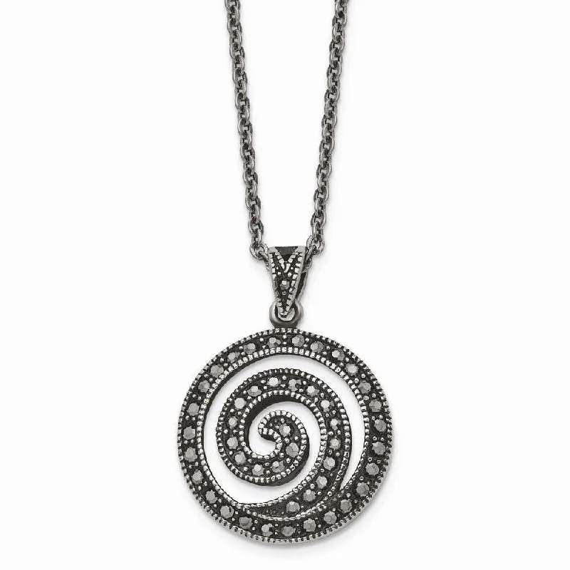 Best necklaces and pendants with glowing moonstone for an ethereal glow-Stainless Steel Marcasite and Antiqued Swirl Necklace