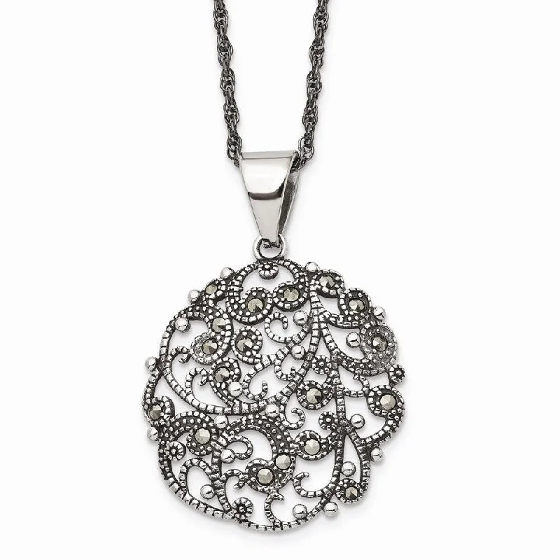 Best necklaces and pendants with statement designs for a fashionable accessory-Stainless Steel Marcasite Textured Circle Necklace