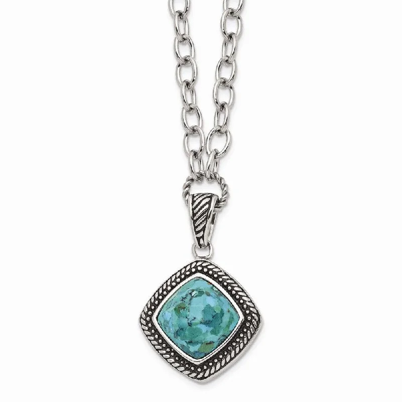 Elegant necklaces and pendants with infinity symbols for timeless designs-Stainless Steel Polished/Antiqued Imitation Turquoise 20.5in Necklace