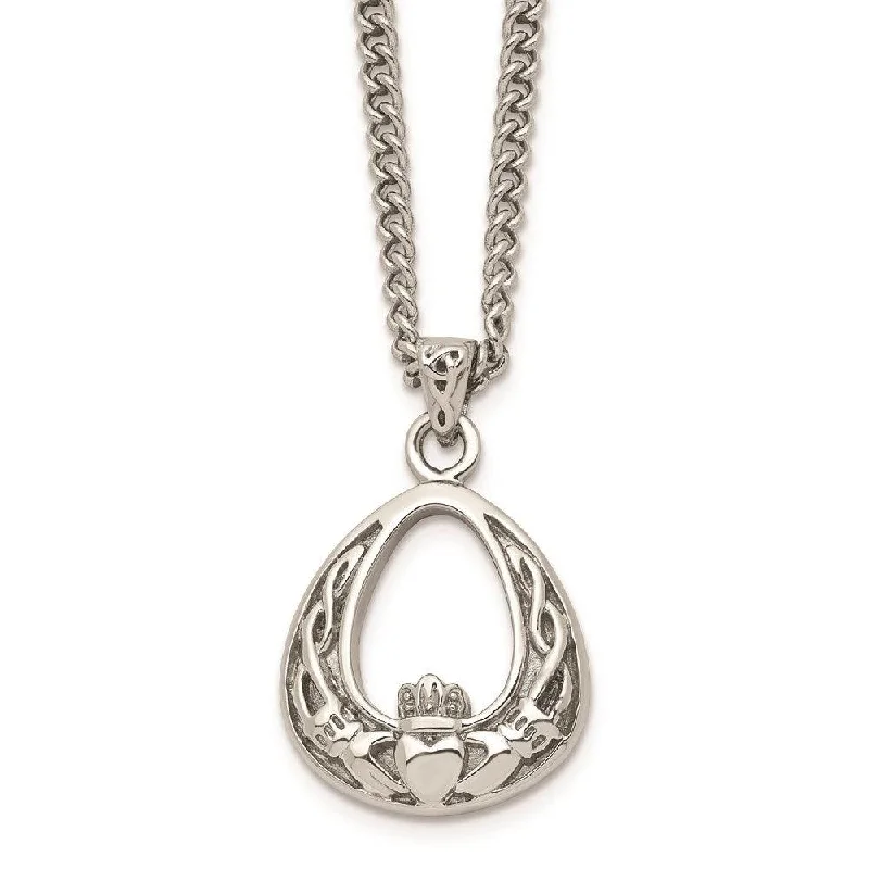 Best necklaces and pendants with glowing moonstone for an ethereal glow-Stainless Steel Polished Claddagh Necklace