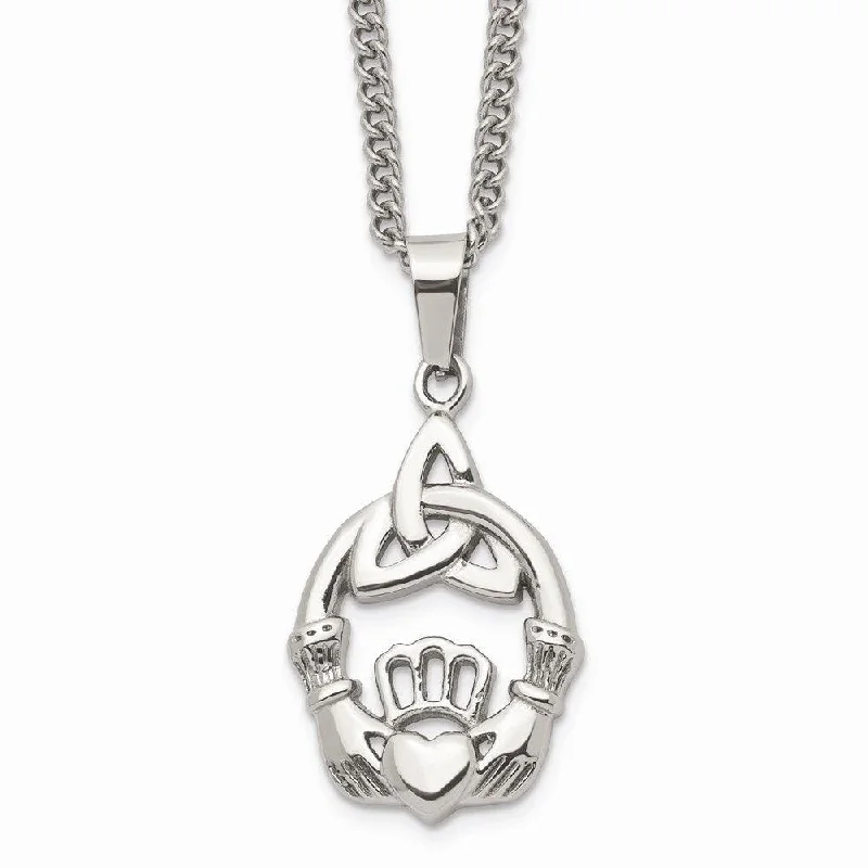 Necklaces and pendants with custom designs for a completely unique jewelry piece-Stainless Steel Polished Trinity Knot and Claddagh Necklace