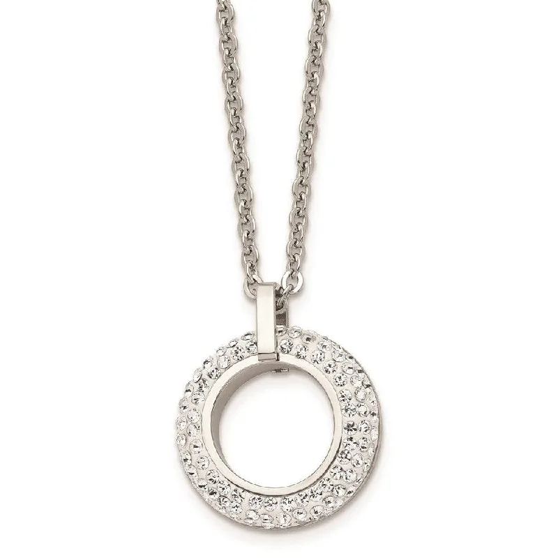 Elegant necklaces and pendants with diamond accents for added sparkle-Stainless Steel Polished White Enameled with Crystals Necklace