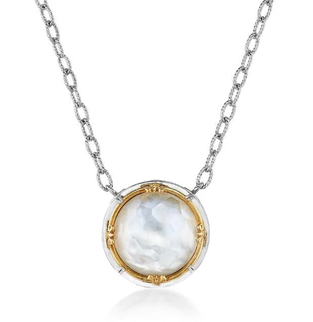 Necklaces and pendants with zodiac constellation designs for an astrological touch-Sterling Silver 18K Vermeil 16mm Round MOP/Quartz Doublet Necklace