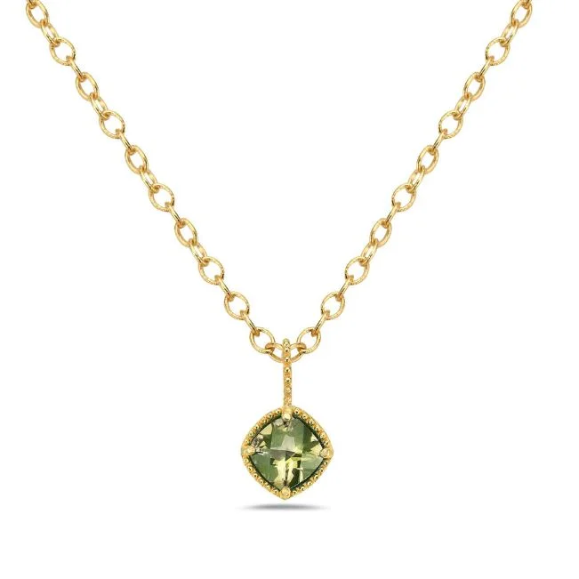 Beautiful necklaces and pendants with gemstone teardrops for an elegant effect-Sterling Silver 18Y Vermeil Cushion Cut Peridot Pendant and Chain