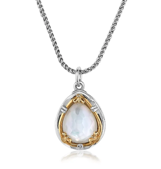 Best necklaces and pendants with crystal accents for a sparkling and elegant style-Sterling Silver 18Y Vermeil Pear Shape Mother of Pearl Quartz Pendant and Chain