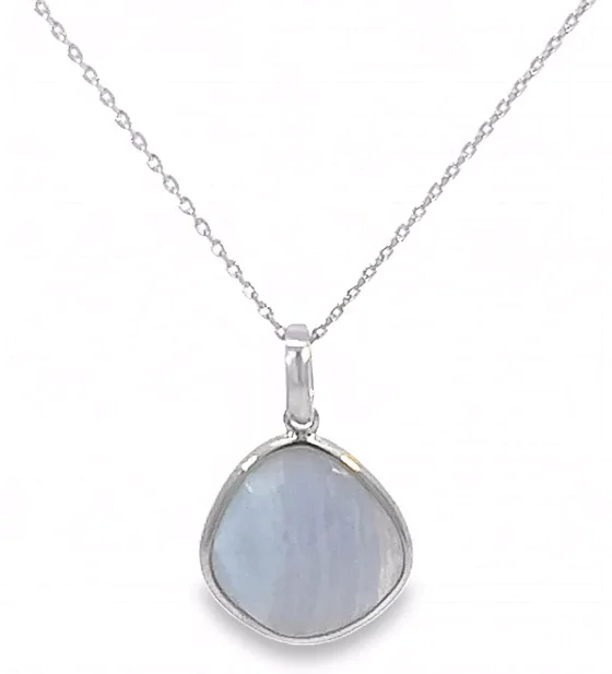 Necklaces and pendants with matching rings for a coordinated set of jewelry-Sterling Silver Blue Lace Agate Freeform Pendant and Chain