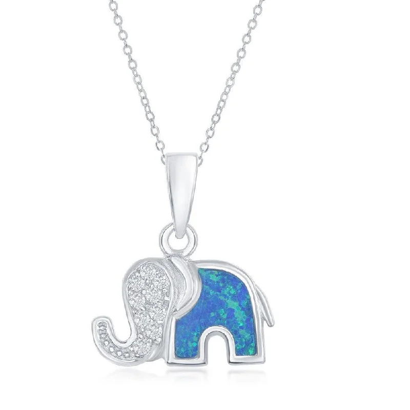 Stunning necklaces and pendants with sapphire gemstones for a luxurious blue hue-Sterling Silver Blue Opal Elephant CZ Pendant