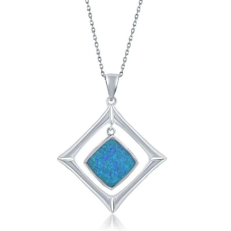 Stylish necklaces and pendants with diamonds for a glamorous and elegant look-Sterling Silver Diamond-Shaped Blue Inlay Pendant