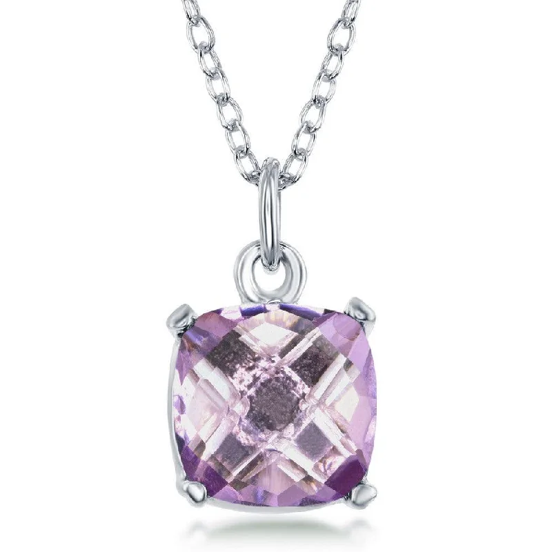 Best necklaces and pendants with adjustable chains for a customizable fit-Sterling Silver 'June Birthstone' Square Pink Amethyst Necklace