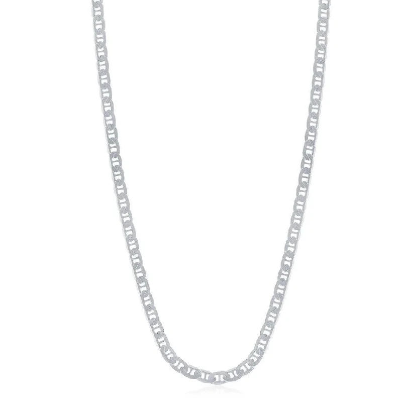 Beautiful necklaces and pendants with geometric shapes for a modern, artistic design-Sterling Silver Rhodium Plated 3.5mm Flat Marina Chain, 24"