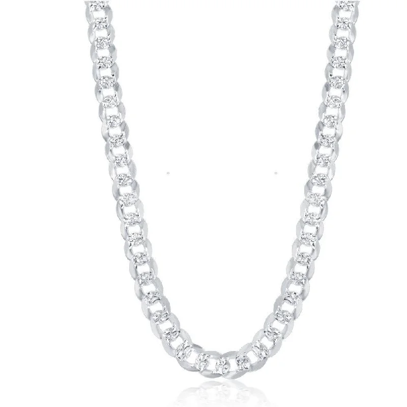 Necklaces and pendants with pearls for a classic and sophisticated touch-Sterling Silver Rhodium Plated 7.3mm Flat Cuban Chain, 22"