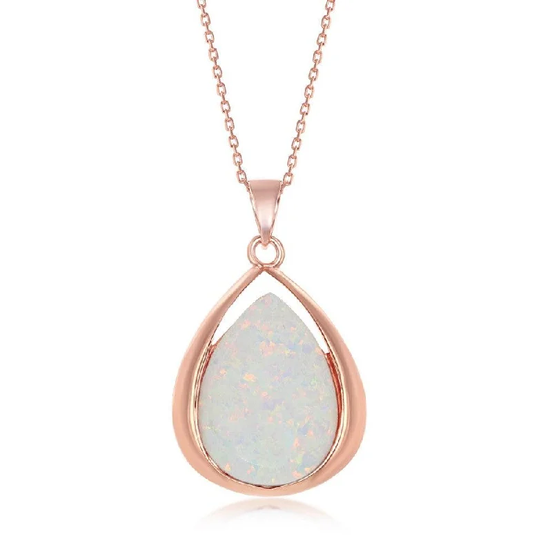 Trendy necklaces and pendants with statement pieces for a bold fashion statement-Sterling Silver Rose Gold Plated White Opal Pendant