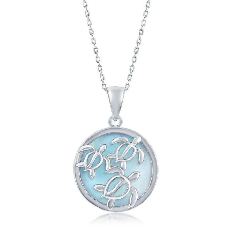 Best necklaces and pendants with glowing moonstone for an ethereal glow-Sterling Silver Round Larimar Turtles Pendant