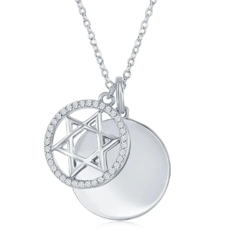 Necklaces and pendants with sun and moon motifs for a celestial-inspired design-Sterling Silver Shiny Disc with CZ Star of David Necklace