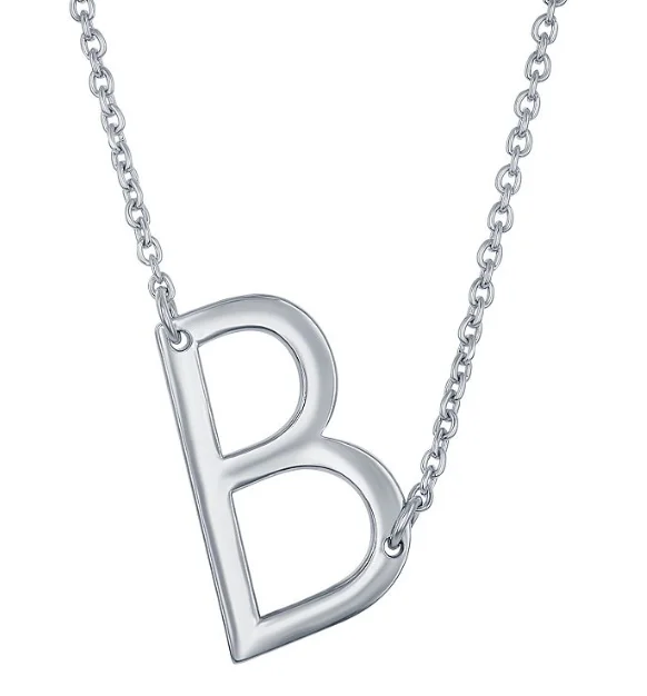 Stunning necklaces and pendants with jade gemstones for a calming green hue-Sterling Silver Sideways 'B' Initial Necklace