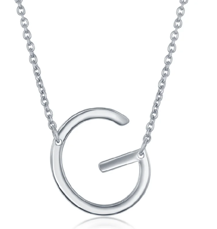 Beautiful necklaces and pendants with gemstone teardrops for an elegant effect-Sterling Silver Sideways 'G' Initial Necklace