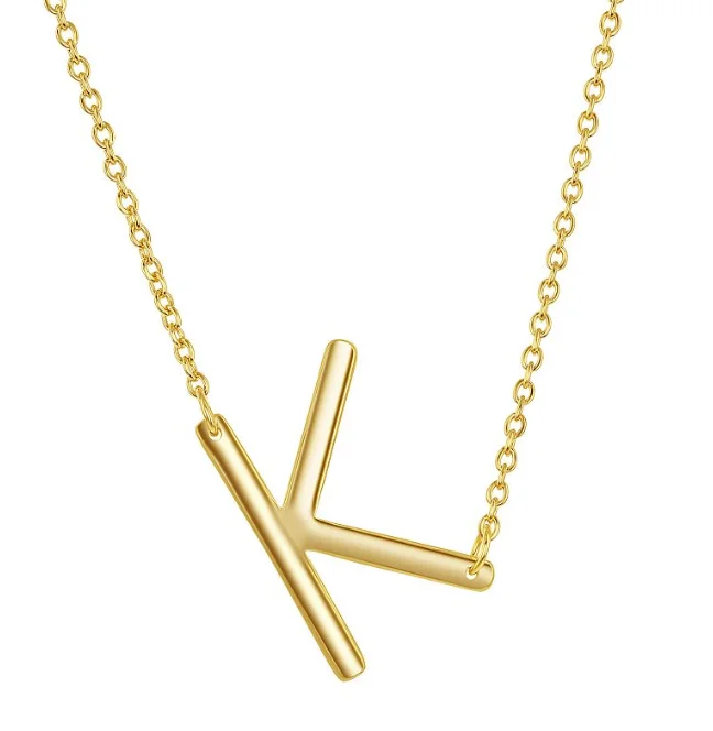 Necklaces and pendants with matching rings for a coordinated set of jewelry-Sterling Silver Sideways 'K' Initial Necklace Gold Plated