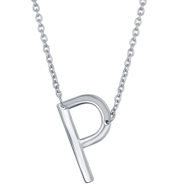 Necklaces and pendants with lotus flower designs for a spiritual, peaceful vibe-Sterling Silver Sideways 'P' Initial Necklace