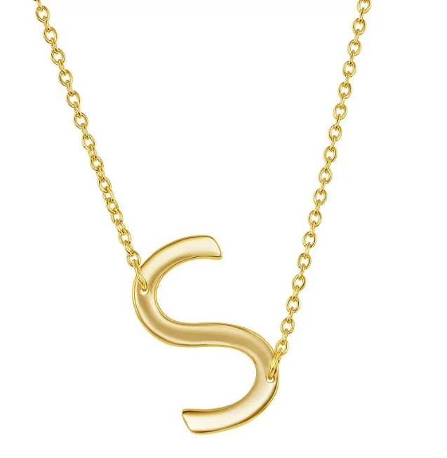 Beautiful necklaces and pendants with diamond halo settings for extra brilliance-Sterling Silver Sideways 'S' Initial Necklace Gold Plated