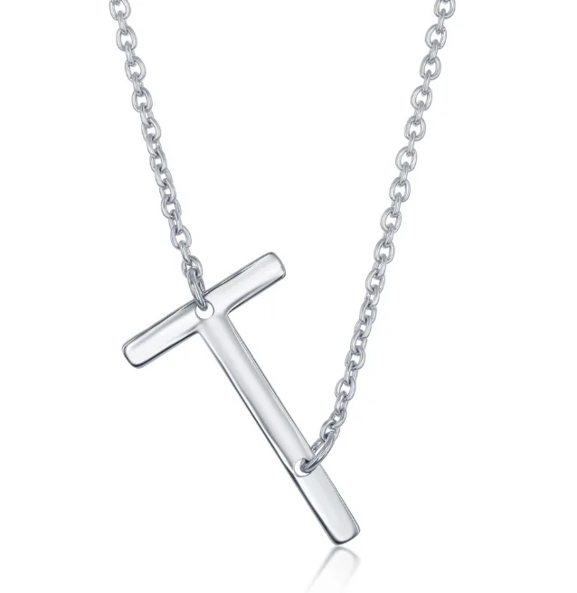 Best necklaces and pendants with silver chains for a sleek, timeless look-Sterling Silver Sideways 'T' Initial Necklace