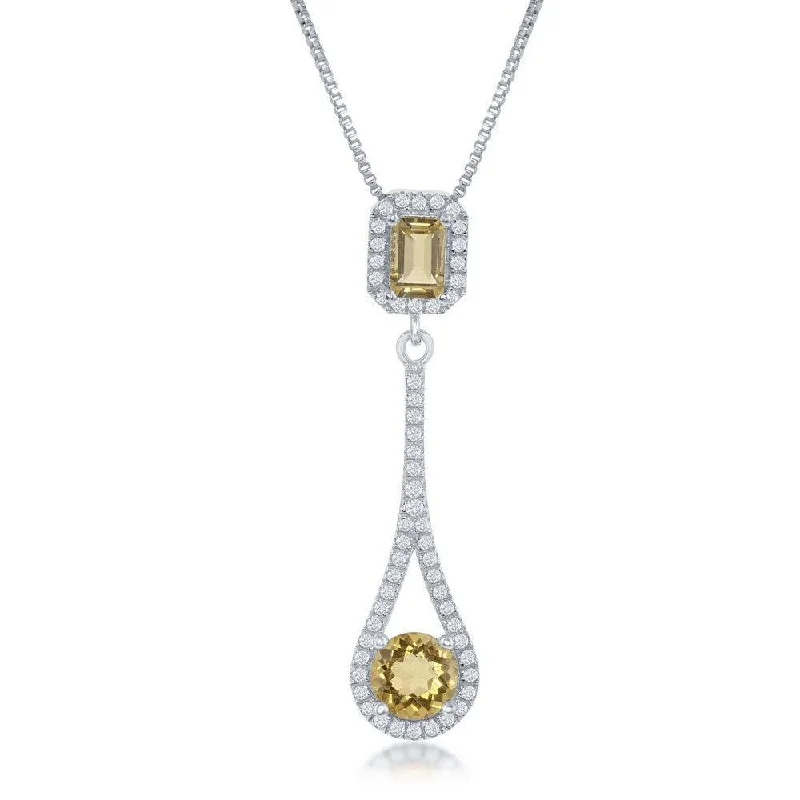 Elegant necklaces and pendants with diamond accents for added sparkle-Sterling Silver Yellow Citrine Teardrop Necklace